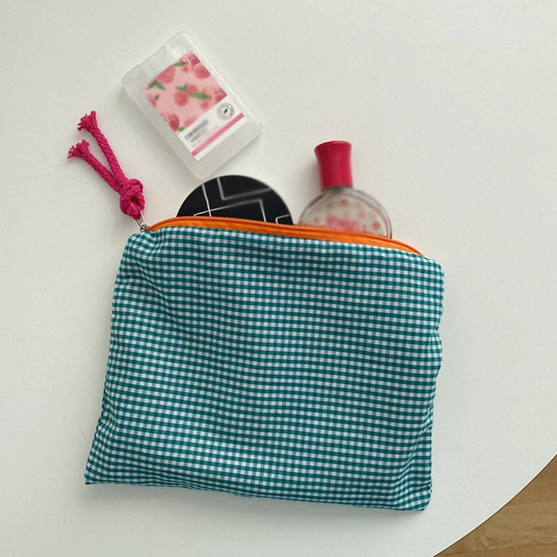 New Women Plaid Makeup Bag Large Capacity Cotton Zipper Pouch Purse Travel Clutch Makeup Bag Cosmetic Zipper Necessarie Feminina
