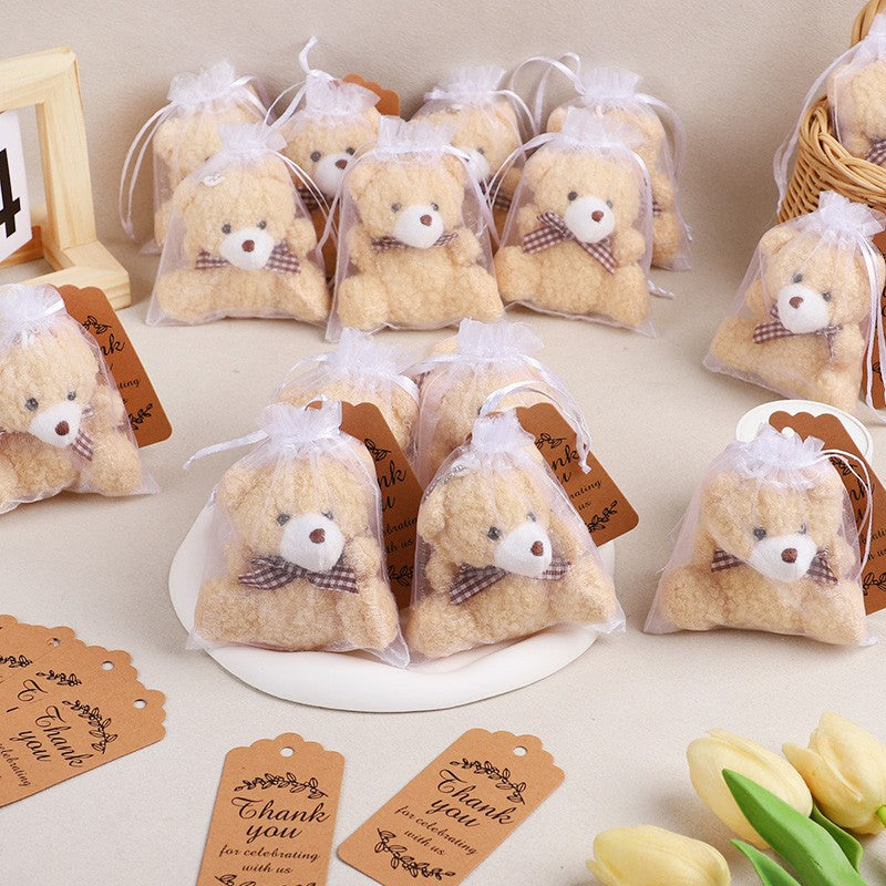 30pcs/10set Bear Gift with Organza Bag Thank You Card for Baby Shower Wedding Decoration Supplies Kids Birthday Party Guest Gift