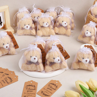 30pcs/10set Bear Gift with Organza Bag Thank You Card for Baby Shower Wedding Decoration Supplies Kids Birthday Party Guest Gift