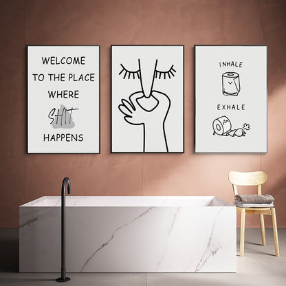 Abstract Humour Bad Smell Funny Bathroom Poster Black White Prints Canvas Painting Wall Art Pictures WC Toilet Room Decor