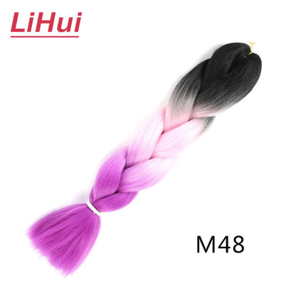 Cabelo Sintético Trança Jumbo 24 Polegadas Ombre Jumbo Extensão de Cabelo para Mulheres Tranças DIY Roxo Rosa Amarelo Cinza Lihu