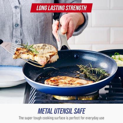 Blue Diamond Nonstick Frying Pan and Skillet Set, 9.5 & 11 Diameter, Diamond Enhanced Ceramic Cookware, PFAS and PTFE-Free, Dish