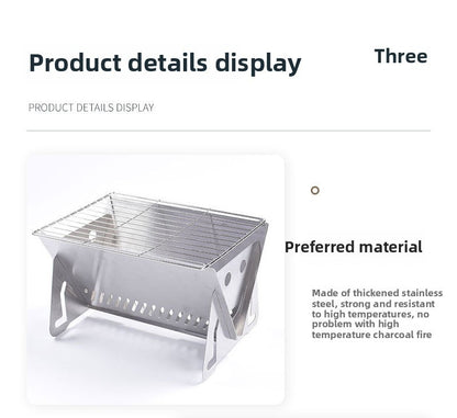 3-Piece Stainless Steel Portable BBQ Set - Compact Folding Grill for Camping, Mini Detachable Card-Style Outdoor Cooking