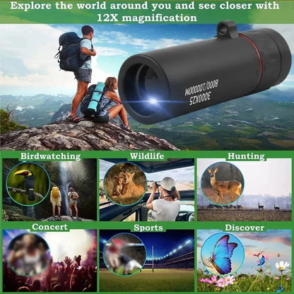 Mini Telescópio Portátil de Longo Alcance - Monóculo HD 3000x 25mm para Adultos, Ideal para Caça, Camping e Observação ao Ar Livre