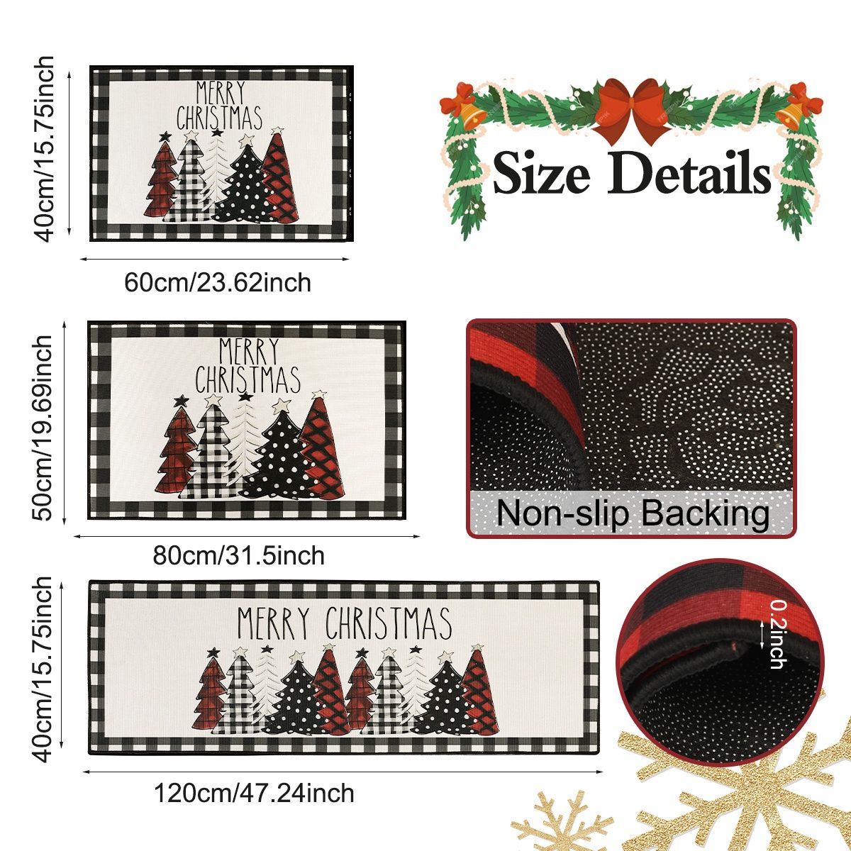 60/80/120CM Christmas Elk Floor Mat Xmas Tree Kitchen Rug Doormat Home Decor Navidad Natal Christmas Decorations For Home 2025