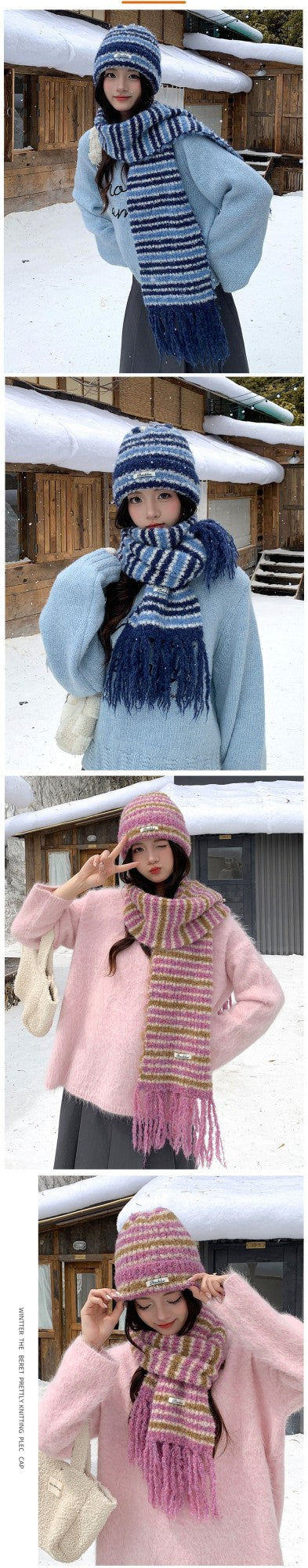 Rabbit Fur Hat  New Autumn Winter Style Warm Beanie  Large Head Circumference Jacquard Elegant Bucket Hat  Women 56-58CM