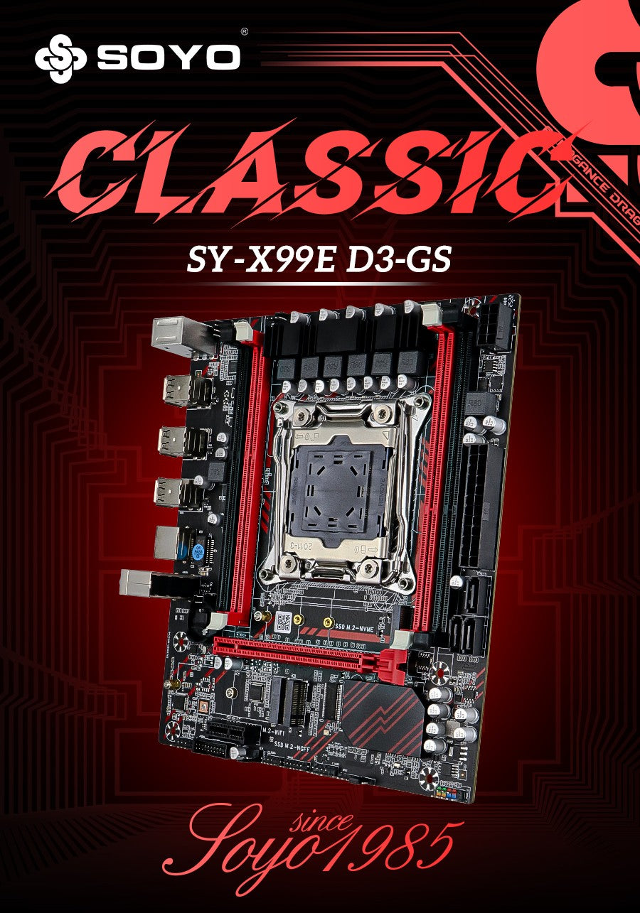 Conjunto de Placa-mãe SOYO X99 D3 Gaming com CPU Intel LGA2011-3 E5 2676 V3 Memória RAM ECC DDR3 8GB*1 Componentes de computador M.2 NVME