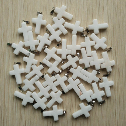 Wholesale 50pcs/lot Fashion Hot Sell Natural Stone Mixed Color Assort Cross Pendants Charms Fit Necklaces Jewelry Making