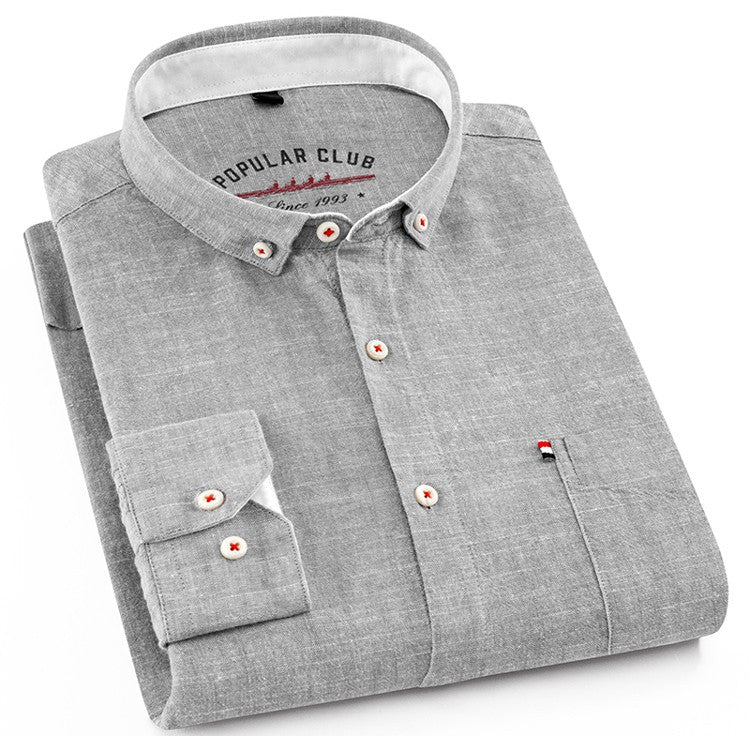 Men‘s Solid Button-Down Collar Dress Shirt - Breathable Cotton-Linen Blend - Long Sleeve, Slim-fit - Spring Summer Casual Chic
