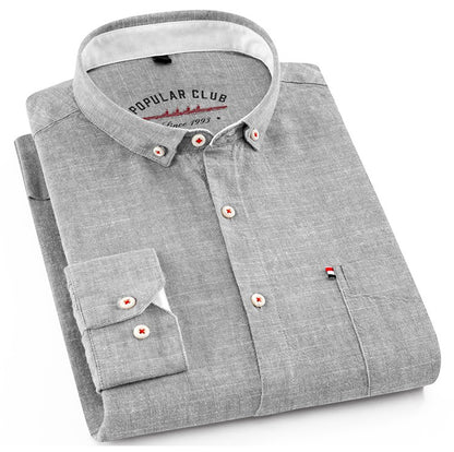 Men‘s Solid Button-Down Collar Dress Shirt - Breathable Cotton-Linen Blend - Long Sleeve, Slim-fit - Spring Summer Casual Chic