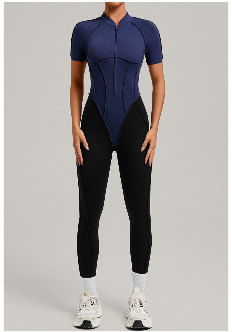 Women's New Yoga Jumpsuits with Contrasting Splicing Beauty Back Slim Fit One-piece Workout Gym Outdoor Sports Fitness Bodysuits