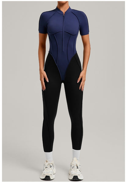 Women's New Yoga Jumpsuits with Contrasting Splicing Beauty Back Slim Fit One-piece Workout Gym Outdoor Sports Fitness Bodysuits