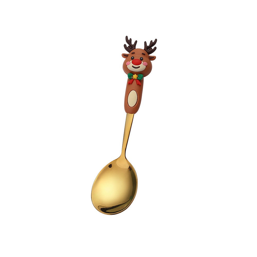 4PCS Christmas Cutlery Set Silver Spoon Fork Set Elk Christmas Tree Decoration Dessert Scoop Cake Fork Silverware Coffee Spoon
