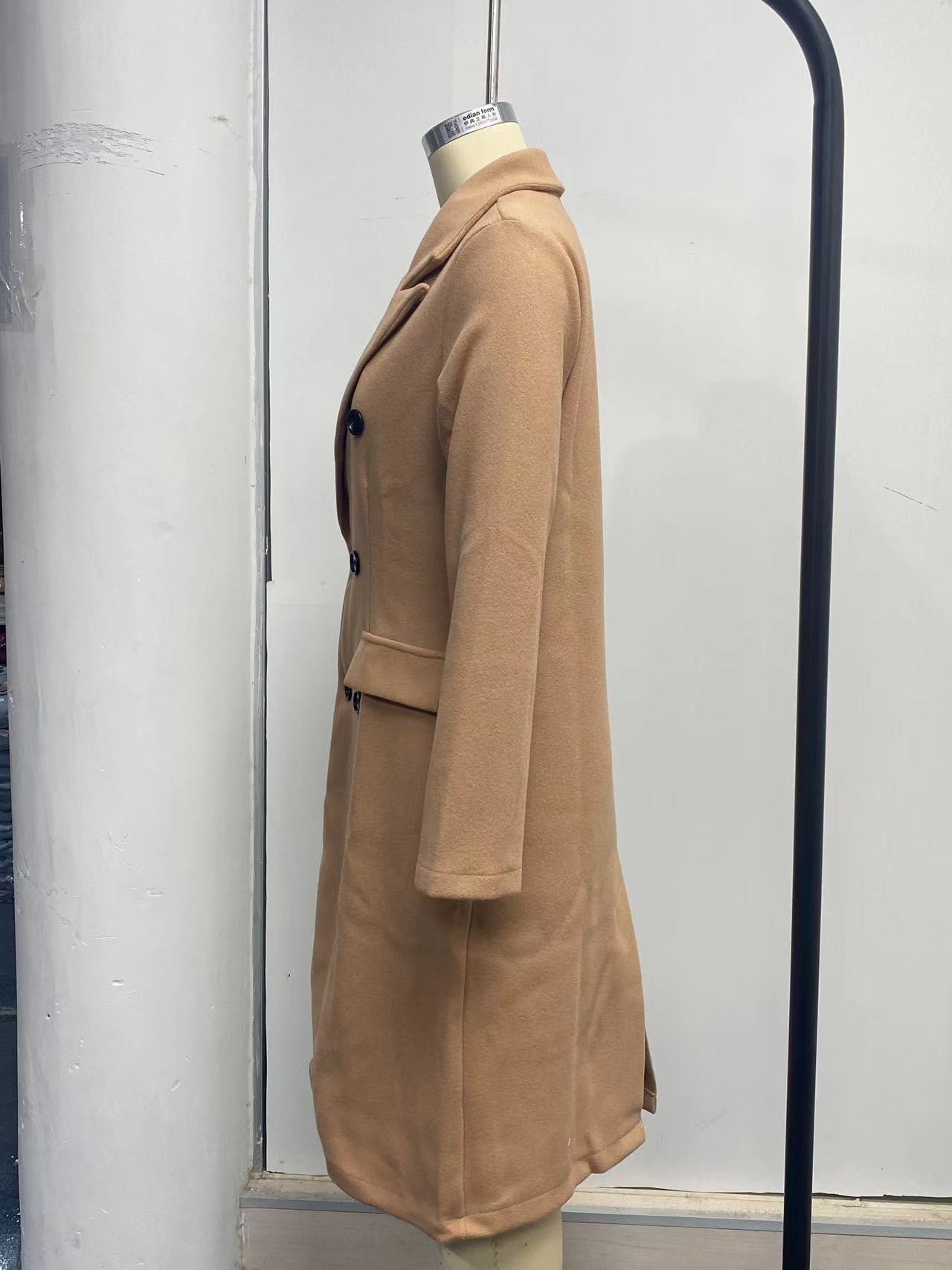 Autumn and Winter Women's Clothing Long-sleeved Lapel Solid Color Double-breasted Slim-fit Coat