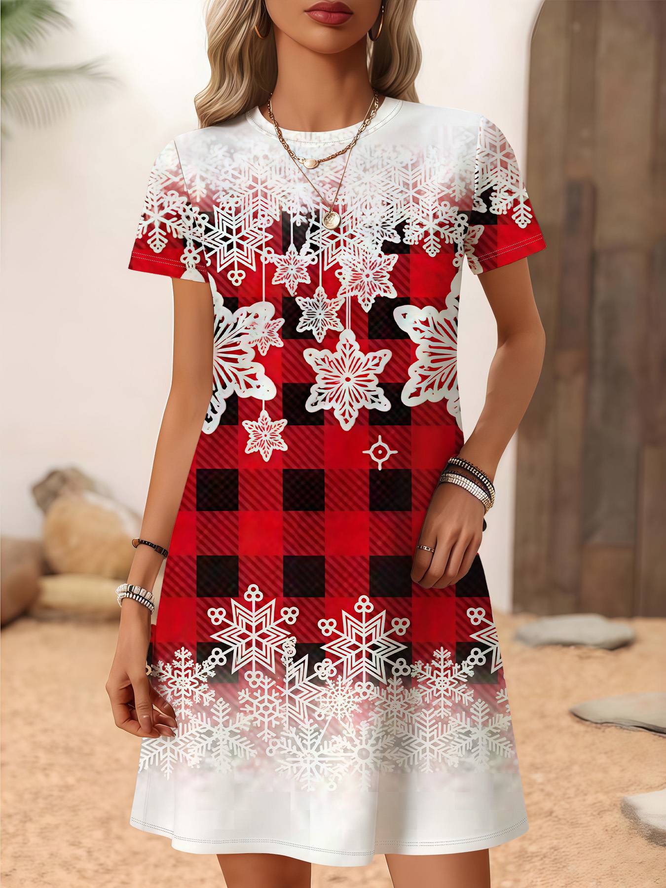 ? Women'S Christmas Tree Print Dress Red Golden Holiday Party Outfit  All-Season Elegant Long Dress for Xmas New Year'S Eve Xmas