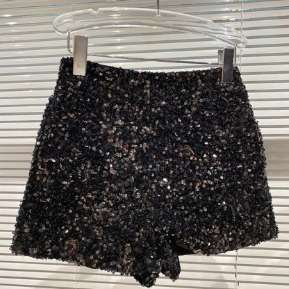 New Autumn Black Velvet Shorts Women Sequined Shiny Versatile Short Pants Clubwear Shorts Hot Pants High Street