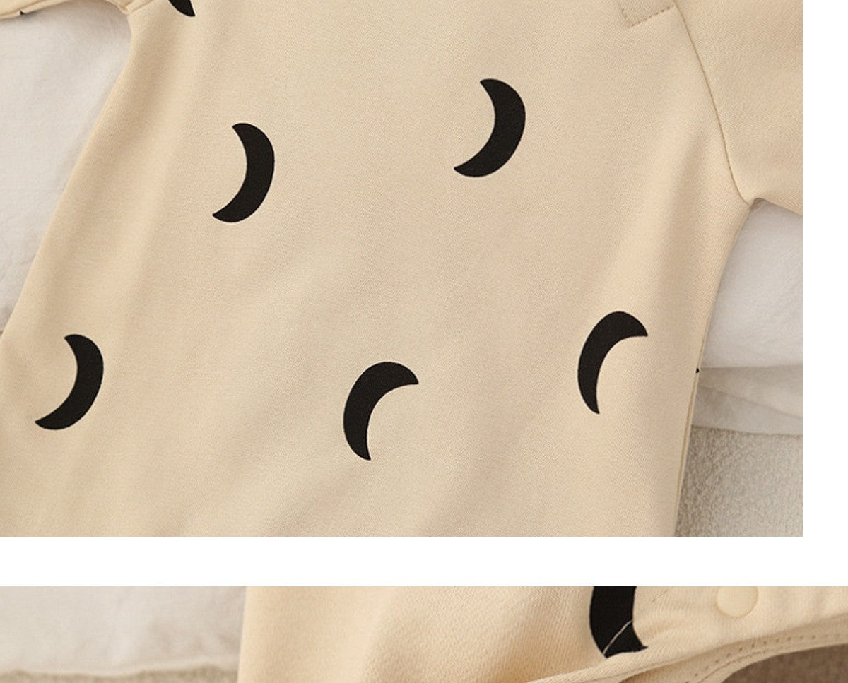 Newborn Spring and Winter Fashion Moon Sun Print Suit Cotton Comfortable and Soft 0-12 Boys and Girls Long Sleeved Baby Bodysuit