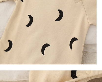 Newborn Spring and Winter Fashion Moon Sun Print Suit Cotton Comfortable and Soft 0-12 Boys and Girls Long Sleeved Baby Bodysuit