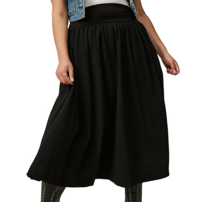 Women s Maxi Skirt Stylish High Waist A-Line Pleated Solid Color Long Skirt for Chic Everyday Wear