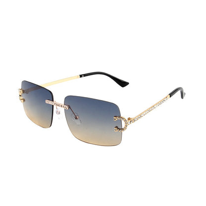 Fashion Rimless Square Sunglasses Vintage Diamond Brand Design Cut Lens Sun Glasses Men Women Metal Frame Luxury UV400 Eyewear