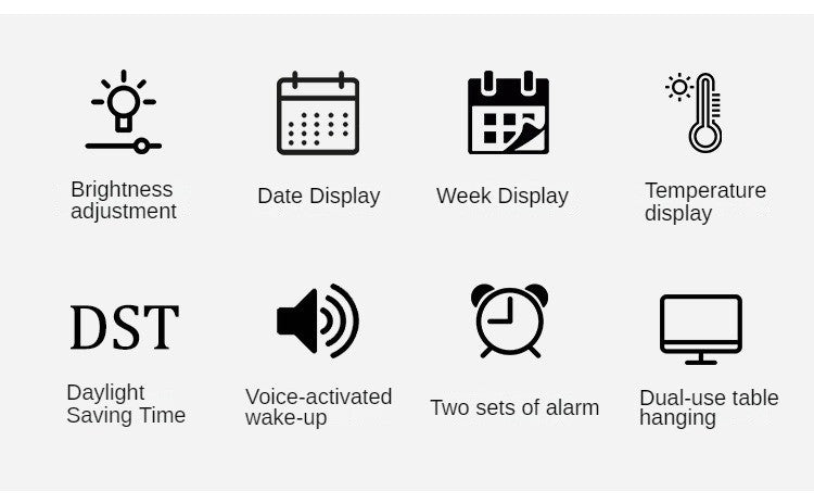 Large Digital Wall Clock Week Date Temperature Display Voice Control Table LED Alarm Clocks Brightness Adjustable 12/24H Clock