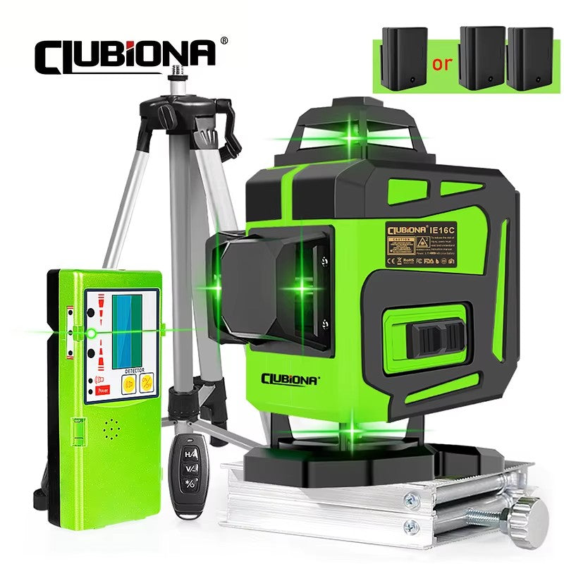 Nível a Laser Clubiona 16/12 Linhas linha verde Autonivelante 360 Horizontal e Vertical Nível a Laser de Feixe Verde Super Potente