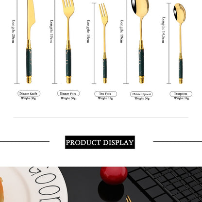 New Green Gold Ceramic Handle Dinnerware Cutlery Set Stainless Steel Tableware Western Knife Fork Spoon Flatware Silverware Set