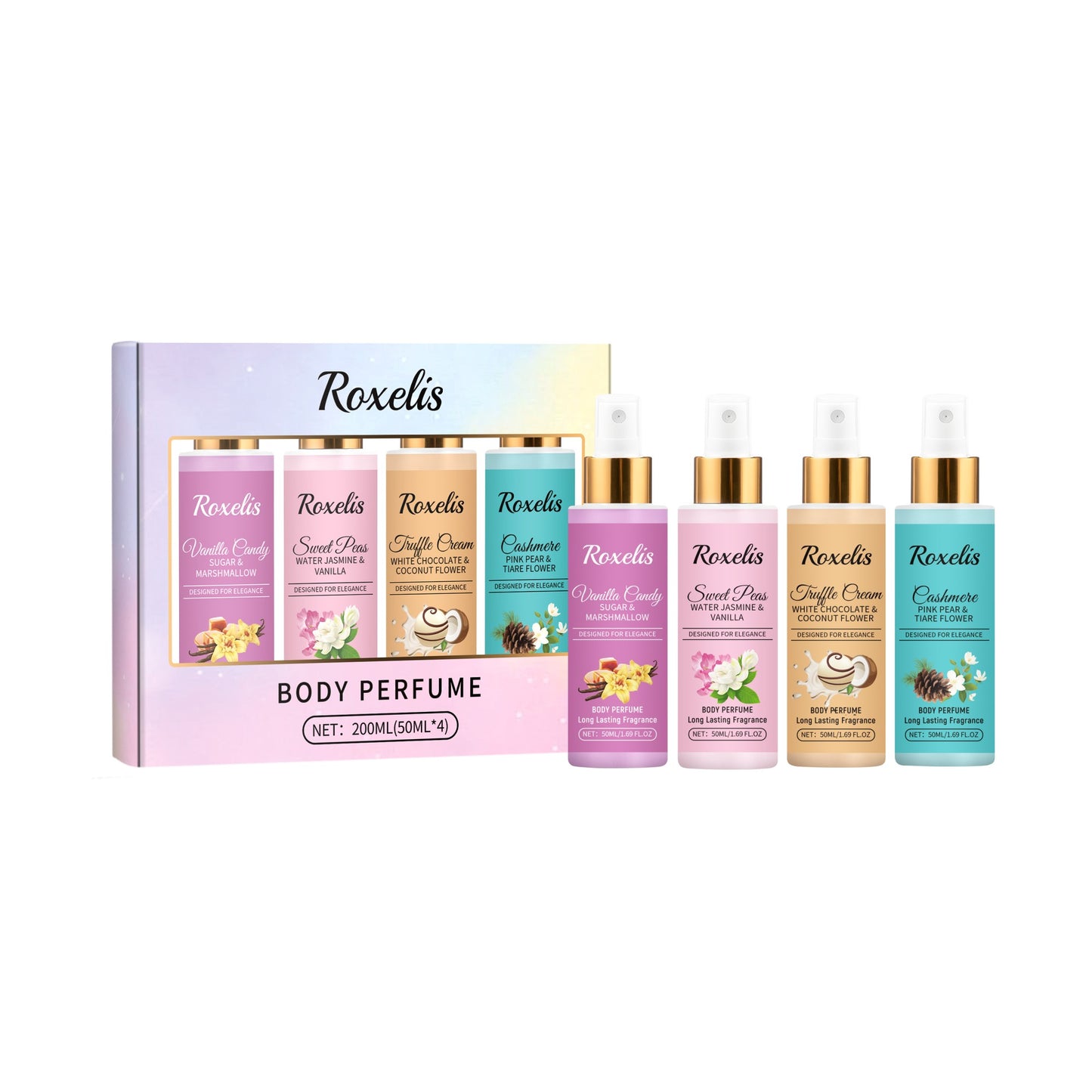 Roxelis 1 Conjunto de Perfume em Spray Corporal de Longa Duração com Fragrância de Frutas Frescas para o Dia a Dia, Encontros, Glamour, Flertes e Perfume Elegante