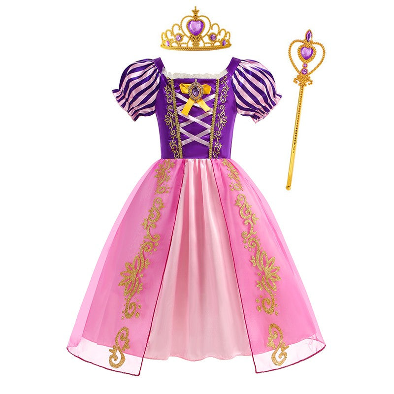Disney Rapunzel Princess Dress Girl Purple Puff Sleeve Cosplay Tangled Costume Halloween Vestido Kids Birthday Ball Gown Clothes