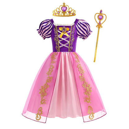 Disney Rapunzel Princess Dress Girl Purple Puff Sleeve Cosplay Tangled Costume Halloween Vestido Kids Birthday Ball Gown Clothes