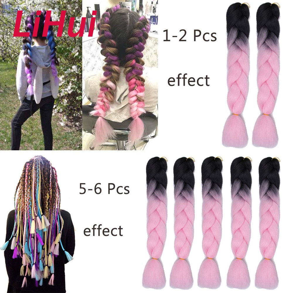 Cabelo Sintético Trança Jumbo 24 Polegadas Ombre Jumbo Extensão de Cabelo para Mulheres Tranças DIY Roxo Rosa Amarelo Cinza Lihu