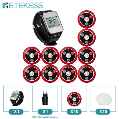Retekess Wireless Calling System Restaurant Pager TD108 Waterproof Watch Receiver T117 Waiter Call Buttons For Hookah Cafe Bar