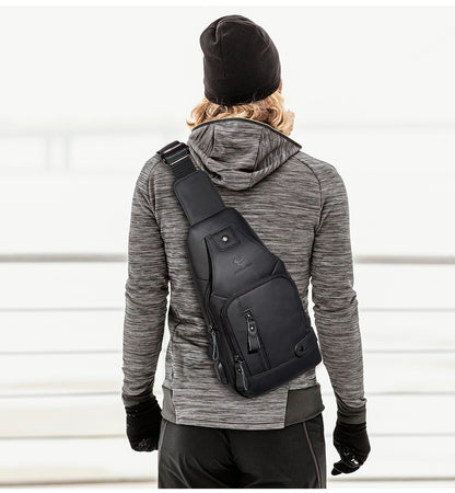 HUMERPAUL Men's Usb Chest Bag 100% Genuine Leather Crossbody Shoulder Bags Multifunction Travel Outdoor Messenger Pack Fashion