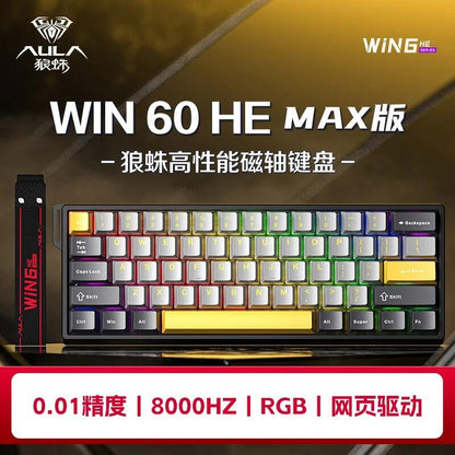 Teclado mecânico AULA WIN60 WIN68 HE MAX switch magnético 8k de polling rate RGB zona morta 0 teclado de jogos personalizável para e-sports