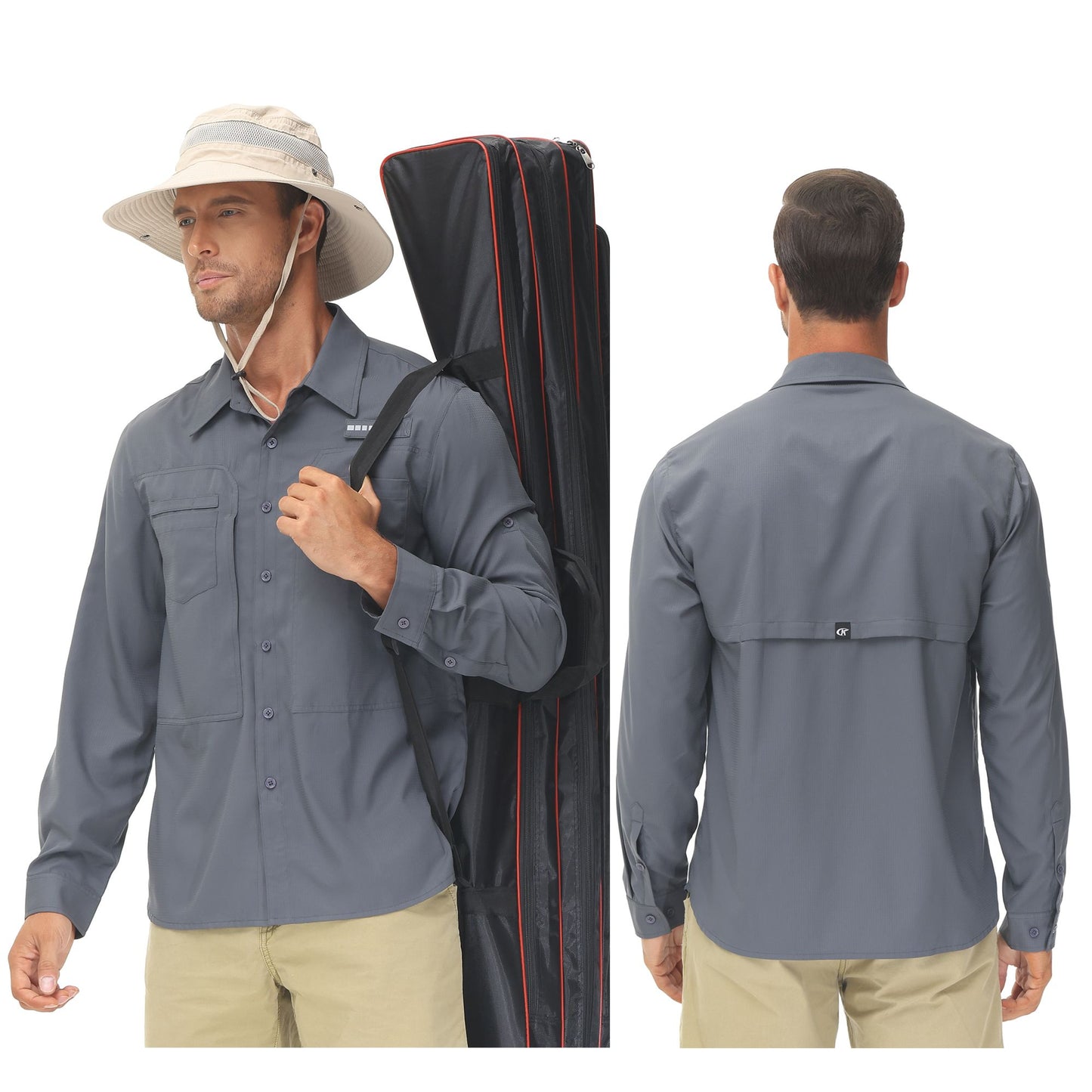 Summer Men's UPF 50+ Casual Long Sleeve Fishing Shirts, Lightweight Tactical Button Down Shirt with Breathable Back Mesh