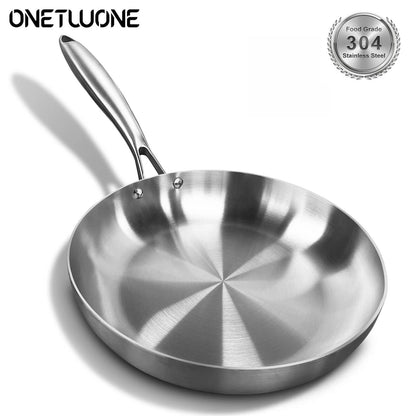 Panela de Fritar Aço Inoxidável 304, Antiaderente para Bife, Panela de Cozinha sem Revestimento para Fogão a Gás e Cooktop de Indução