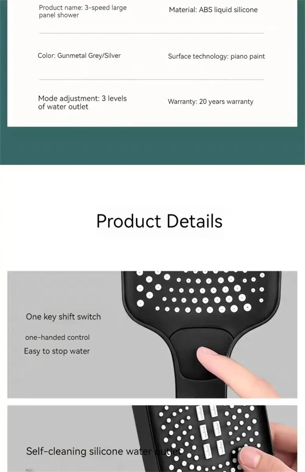 3 Mode Adjustable High Pressure Shower Head Handheld Large Flow Water Saving Pressurized Shower Head Mixer Bathroom Accessories