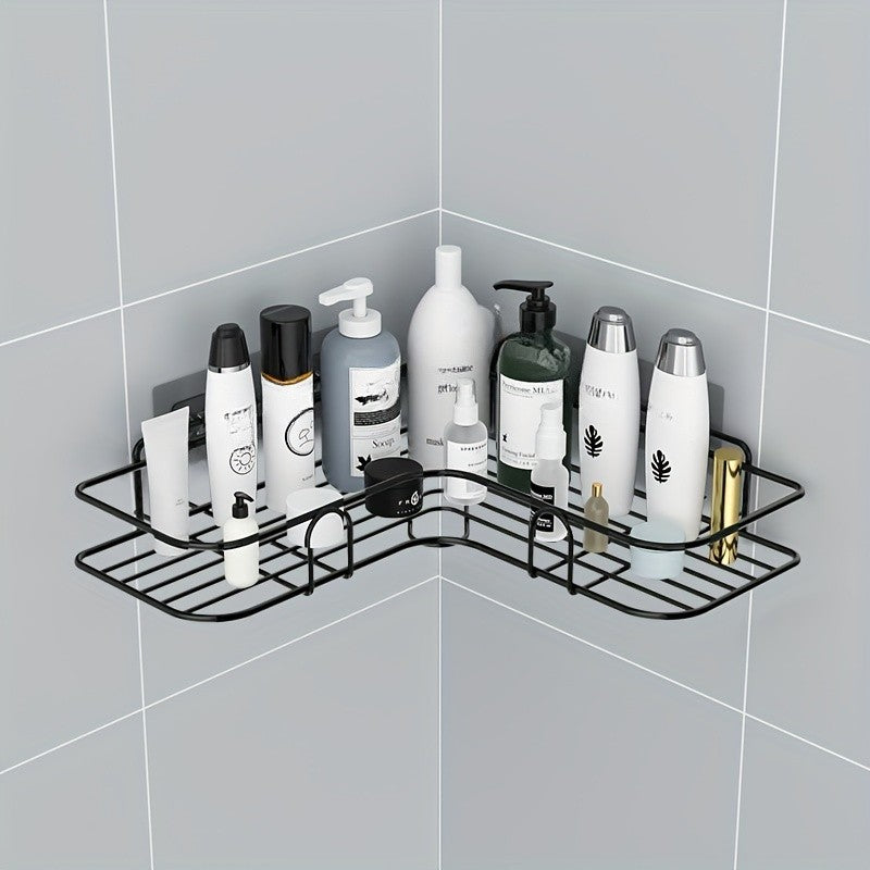Prateleira de Canto sem Furação - Suporte de Parede Resistente para Shampoo, Loção e Cosméticos, Acessório de Banheiro de Fácil Instalação