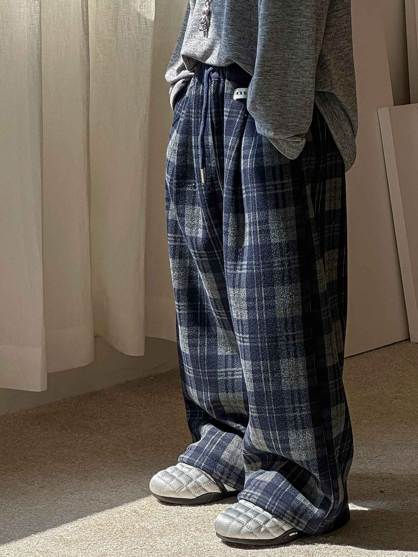 2025 Autumn Winter Cotton Boys Casual Pants Children Fleece-Lined Kids Plaid Loose Long Trouser Soft Warm 3-12 Years Outfit