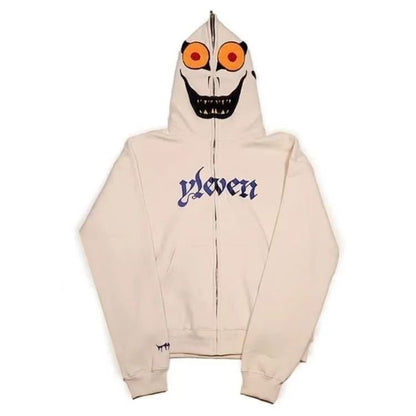American fashion funny full zipper monster headgear men hoodie Y2K gothic Harajuku high street clothing casual loose sportswear