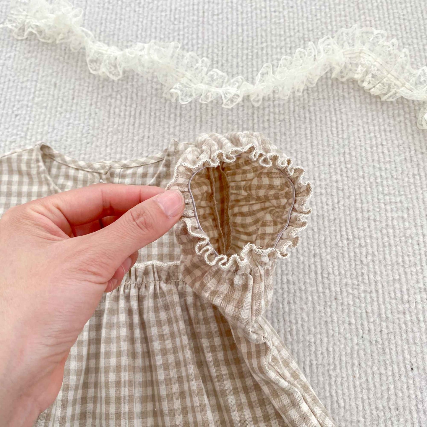 Girls Summer Fashion Set Children's Embroidered Grid Puff Sleeve Top+Shorts Two Piece Cute Baby Girls Clothes Set Baby Clothes