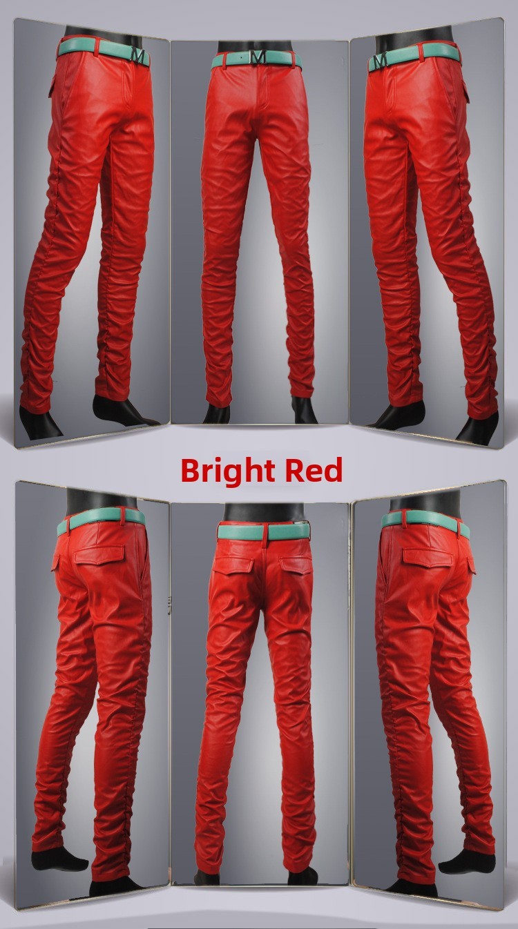 Men's Slim Fit Leather Pants Motorcycle Trendy Sle Long Trousers Thiened PU Fabric Summer Season Faionable Biker Pants