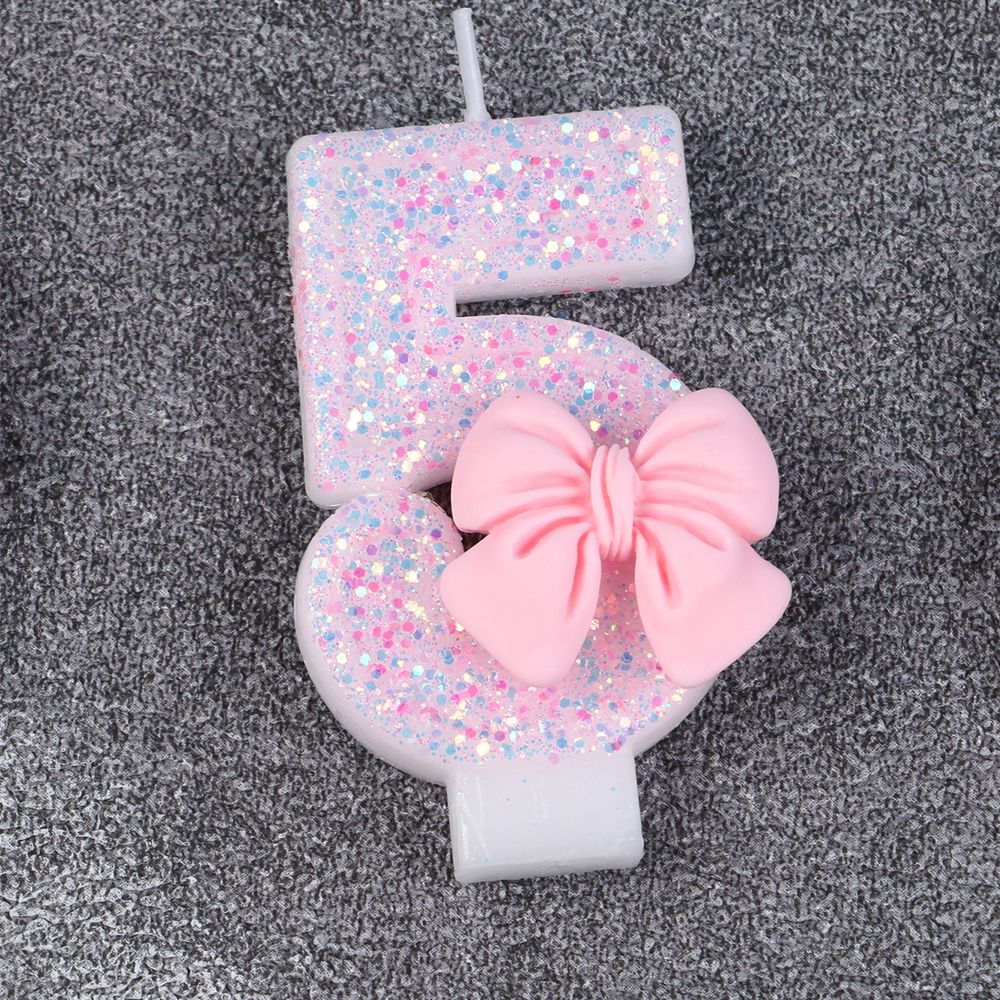 Pink Bow Number Candle Glitter Candle Cake Topper 0-9 for Birthday Anniversary Party Cake Decoration Gifts