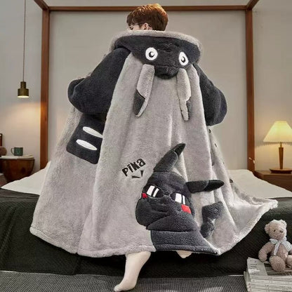Gengar Pajamas Suit Anime Pokemon Winter Coral Fleece Nightgown Large Size of Thickened Warm Cartoon Men Hooded Home Suit Set