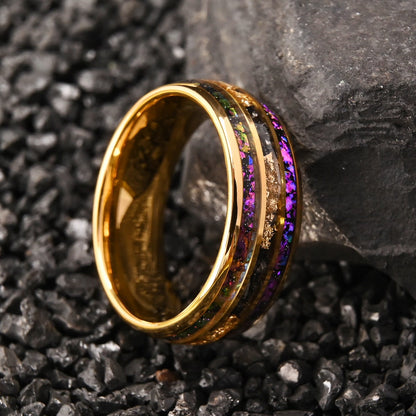 Anel de tungstênio com meteorito 8MM anéis aliança de compromisso moda joias masculina alianças de casamento anéis de noivado de ametista presente