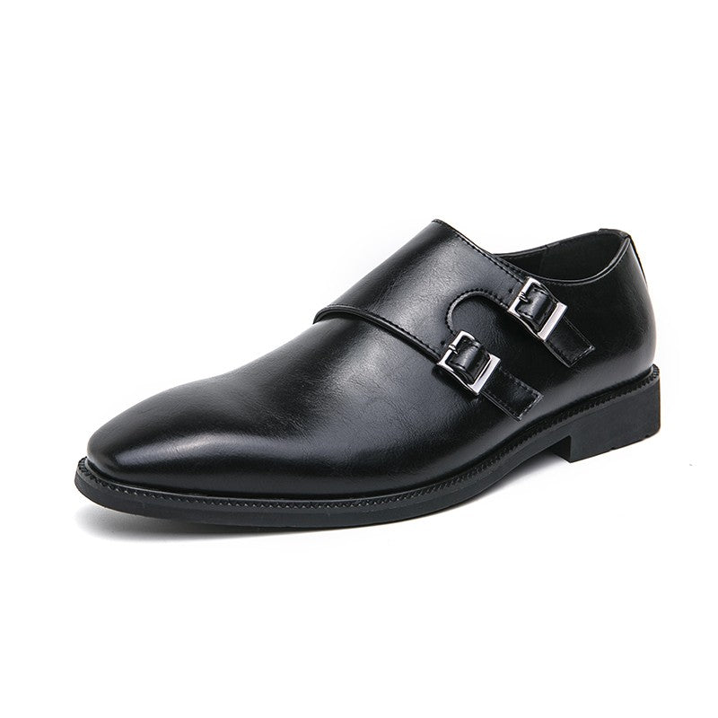 Classic Retro Dress Men's Monk Leather Shoes With Pointed Toe Buckle Business Office Wedding Soft Comfortable Men's Shoes