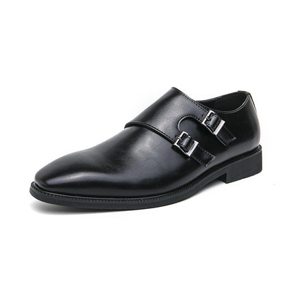 Classic Retro Dress Men's Monk Leather Shoes With Pointed Toe Buckle Business Office Wedding Soft Comfortable Men's Shoes