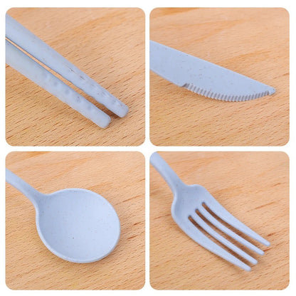 4Pcs Portable Tableware Set 4 In 1 Wheat Straw Dinnerware Cutlery Travel Tableware Picnic Dinnerware Camping Cutlery Set