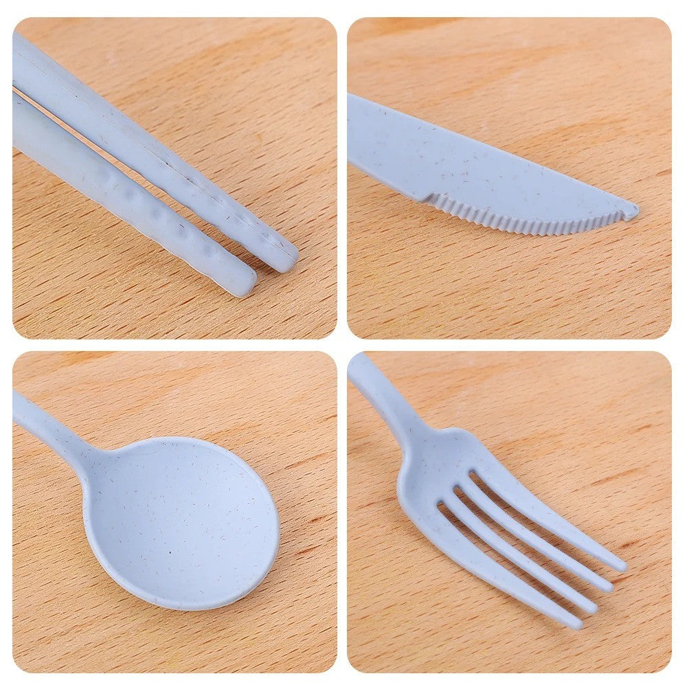 4Pcs Portable Tableware Set 4 In 1 Wheat Straw Dinnerware Cutlery Travel Tableware Picnic Dinnerware Camping Cutlery Set