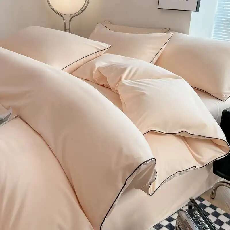 Black Bedding Set - Minimalist Queen/King Size Quilt Set 100% Cotton Plain Bed Cover Full Set (Includes Pillowcases)?